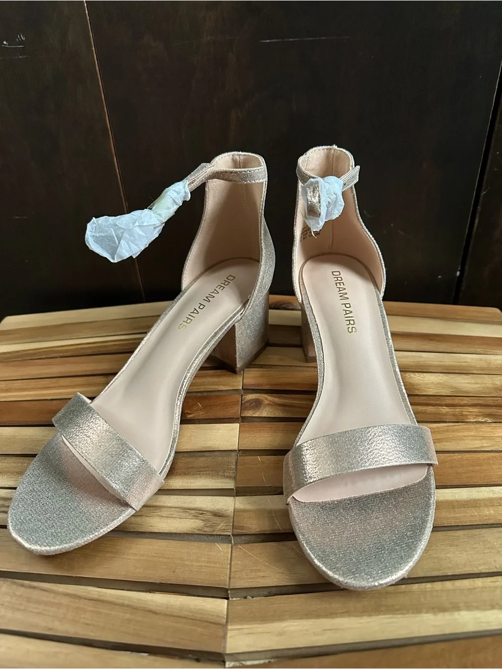 Dream Pairs Metallic Rose Heeled Ankle-Strap Sandals - Picture 2 of 9